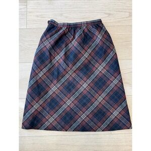 VTG Said Fifth Ave Evan Picone Wool Skirt Plaid 30" Waist Wine Blue Sz 14